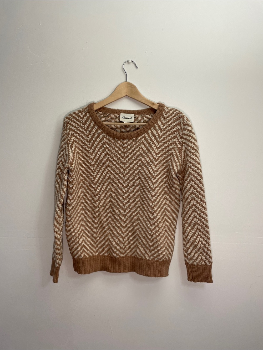 Ganni Camel Stripe Wool Blend Sweater Size XS